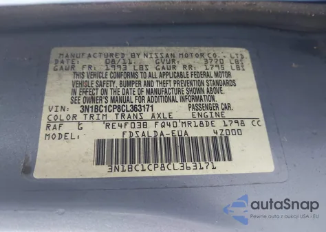 2012 Nissan Versa 1.8 S from USA, damaged, VIN 3N1BC1CP8CL363171